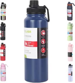 Garrafa De Agua Termica Gelada 800ml Em Aço Inox Antivazamento Com Infusor Com Alça Agua Quente ou Fria Para Academia Treino Caminhada (Azul)