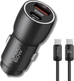 Carregador Veicular Turbo 60W Para Automóvel Carregador de Carro Duas Entradas com Carregamento Super Rápido Cabo USB-C Nylon 60w Premium Compatível Com IOS E ANDROID Compatibilidade Universal
