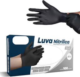 Luva Nitrilica Preta Linha Super Premium Totalmente Sem Pó Antiderrapante Moderna Com 100 Unidades Descartável | P M ou G