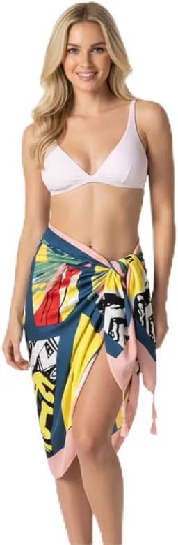 Canga Feminina Leveza de Praia Premium, Microfibra Extra Macia, Estampa Artística Colorida em Tons Vibrantes, 180x90 cm, Moderna e Versátil para Praia