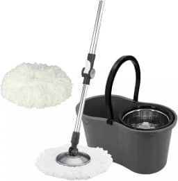 Mop com Balde Giratório 360º – Cesto Grande, 9 Litros, com 2 Refis de Microfibra para Limpeza Lava e Seca - Premium