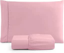 Jogo de Lençol Solteiro 2 Peças Micropercal 400 Fios com Ponto Palito, Toque Acetinado de Hotel, Antiácaro, Não Amassa, Lençol com Elástico, Não faz bolinha (Rosê)
