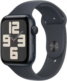 Apple Watch SE GPS • Caixa meia-noite de alumínio – 44 mm • Pulseira esportiva meia-noite – M/G
