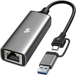 Adaptador USB 3 para Lan 2500 Mbps Conectores USB C E USB A, Cinza, 5+
