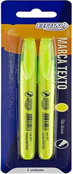 Caneta Marca Texto Fluorescente Amarelo Blister com 2 Unidades, BRW