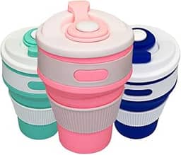 Copo de Silicone Reutilizável Dobrável Retrátil com Tampa 350ml