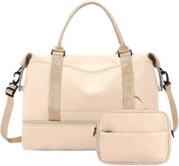 Kit 2 Bolsa Mala Para Viagem Academia Multifuncional De Grande Capacidade De Camada Dupla(Bege)