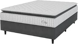 Cama Box Colchão Casal Molas Ensacadas City Pillow Top 138x188x61cm Branco/Cinza Hellen - Suporta até 110kg por Pessoa