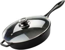 Frigideira De Ferro Fundido Com Tampa De Vidro 28 Cm Cabo de Ferro