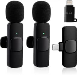 Kit Microfone de Lapela Sem Fio Bluetooth, 2 Unidades, Preto, Plástico ABS, Omnidirecional, Compatível com Android, Câmera e PC, Bateria Recarregável, para Gravação de Vídeo - Premium
