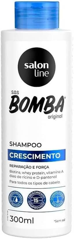 Salon Line, Shampoo, SOS Bomba, Crescimento, Reparação e Força - Todos os Tipos de Cabelos, 300 ml