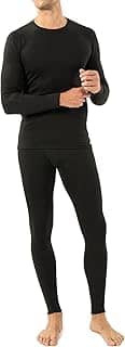 conjunto térmico masculino ultramacio de algodão elástico forrado com lã camada de base superior e inferior longo John com braguilha, Preto, Small