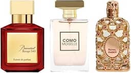 Kit 3 Perfumes Árabes Femininos | Baccarat, Moiselle & Royal Amber - Inspirados - Alta Fixação e Duração | Frasco PET 60ml