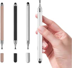 Caneta Touchscreen Stylus Universal 2 em 1. Caneta Capacitiva para Smartphones, iPad, Tablets e Outras Telas Touch. Compativel com IOS e Android. Ponta Dupla e Toque Preciso. (Prateada)