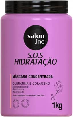 Salon Line, Máscara Capilar, SOS Hidratação, Concentrada, Queratina e Colágeno - Cabelos Lisos, Ondulados, Cacheados e Crespos, 1 Kg