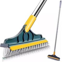 Vassoura Rodo 2 em 1 Angular – Cerdas Flexíveis, Rodo de Silicone, Ideal para Azulejo, Piso, Banheiro | Limpeza Prática