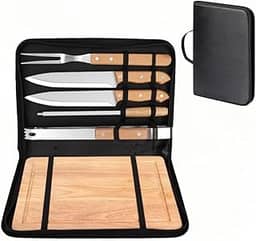 Kit Churrasco Tradicional Inox 6 Peças, Kit Churrasco com Tabua, Kit Churrasco, Kit Churrasco Inox, Kit Tábua para Churrasco, Kit de Churrasco 6 Peças com Tábua de Bambu