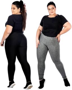 Kit 2 Leggings Plus Size G1 G2 G3 Lisa e Estampada Calça Academia Ginástica ZERO TRANSPARENCIA