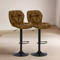 Banqueta Alta Ajustável com Encosto, Estofado em Couro Sintético Preto Bancada Giratória Duoffice DU75 Domus (2, Caramelo)