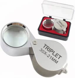 Lupa Portátil Profissional com LED Prata 30X21mm Material Resistente Ampliação 30X para Joalheiros e Relojoeiros