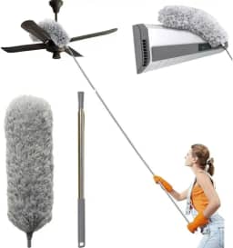 Espanador Extensível Cabo 2,80m Ajustável De Microfibra Lavável Antipoeira Premium Flexível Rotativo Haste Inox Ideal Para Teto Casa Escritório Paredes Persianas