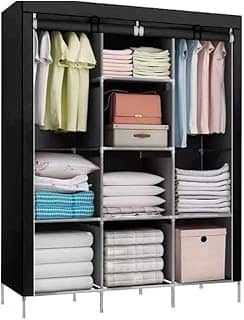 Guarda-roupa Portátil Dobrável Armazenagem do Organizadores Guarda Roupa Modulado Solteiro Multiuso (PRETO)