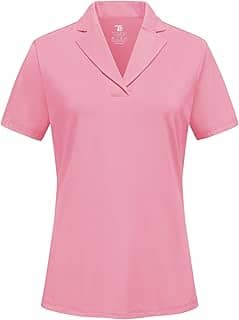Camisas polo femininas de golfe com gola FPS 50+ proteção solar manga curta gola V verão roupas secagem rápida, Rosa claro, PP