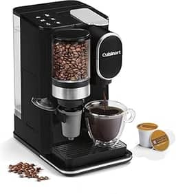 Cuisinart Cafeteira de dose única + moedor de café com 227 g, 283 g e 340 g. Tamanho da porção, compatível com cápsulas de xícara única, reservatório removível de 1,360 g, aço inoxidável, DGB-2