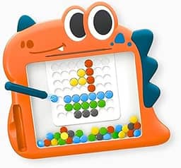 LOUSA MAGNÉTICA DINO - Lousa Mágica Infantil com Caneta Magnética e 6 Cartões Duplos – Brinquedo Educativo para Coordenação Motora e Criatividade
