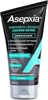 Asepxia Sabonete Líquido Carvão Detox Purificante Para Pele Mista A Oleosa, Remove Impurezas Sem Ressecar, Melhora Hidratação Da Pele, Gel De Limpeza Facial 150Ml, 1 Pack
