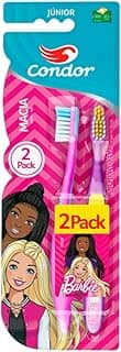 Condor, Escova de Dente Infantil, Barbie Júnior, Cerdas Macias, Cabo Ergonômico, Limpador de Língua Emborrachado, Cabeça P, Multicor, Leve 2 Pague 1