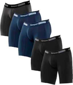Kit 5 cuecas boxer long leg longa anti assadura esportiva academia corrida treino microfibra Keeper (2 Preto/2 Marinho/1 Chumbo)