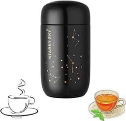 Garrafa | Copo Térmico com Design Constelação, 200ml, Aço Inoxidável, Parede Dupla, Conserva Quente 6h/Frio 8h (Preto)