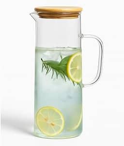 Jarra de Vidro 1,2L com Tampa de Bambu – Design Elegante e Minimalista, Resistente a Calor, Ideal para Água, Suco, Chá, Drinks e Decoração de Mesa KOALAECOM®