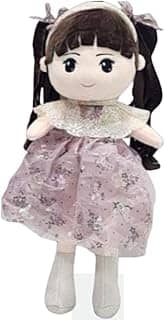Boneca de Pano, Lica, Vestido Rosa, 45cm Lavável e Antialérgica, Cabelo com Cachos