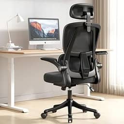 Cadeira de escritório ergonômica, cadeira de escritório em casa com suporte lombar, cadeira reclinável de malha cadeira de jogos de computador com encosto alto, grande e alta, confortável (Preta)