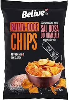 Batata Doce Chips Sal Rosa Sem Glúten Belive contendo 3 pacotes de 50g cada