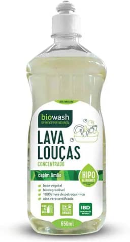 Biowash Lava Louças Capim Limão 650ml Hipoalergênico Concentrado