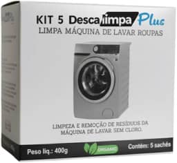 DESCALIMPAPLUS Limpa Máquina de Lavar Roupa Natural Limpeza Interna Elimina Mal Cheiro e Odores Remove Resíduos Higienização Kit com 5 sachês em Pó 80g Cada