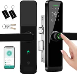 LucZeng Fechadura Digital Biométrica, 5 em 1 Inteligente Fechadura Eletronica com Tuya Wi-Fi, Touch Screen Fechadura Digital - Abertura via Biometria, Senha Numérica, cartão IC, chave e APP