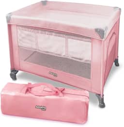 Berço Portátil Infantil Multifuncional Cercado com Mosquiteiro e Abertura Lateral (Rosa)