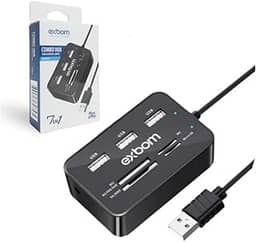HUB 7 em 1 com 3 Portas USB 2.0 Extensor e Leitor de Cartão de Memória MS/MS PRO DUO/SD/MMC/Micro SD / M2 EXBOM UH-R230