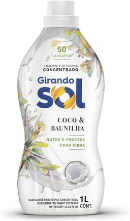 Girando Sol Amaciante Concentrado Coco E Baunilha 1L Amaciante De Roupas Concentrado Branco Nutre E Protege Cada Fibra Rende 50 Lavagens
