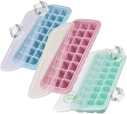 Kit 3 Formas de Gelo Silicone 24 Cubos Com Tampa Livre de BPA Fácil Desenforme Ideal para Papinhas para Bebe, Temperos, Frutas e Bebidas Premium