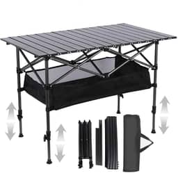 JOYFOX Mesa Dobrável 120cm Ultraleve Portátil Altura Ajustável Resistente Para Camping Garden Life Acampamentos Churrascos Piqueniques Caminhadas Pesca Preto