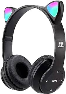 Headset Gato Orelha Luz Fone Infantil Bluetooth Preto