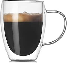 Xícara de Vidro Dupla para Café 450ml Canecas Durável de Vidro Resistente de Parede Dupla com Alça para Chá Quente Leite Latte Cappuccino Americano Bebida Premium