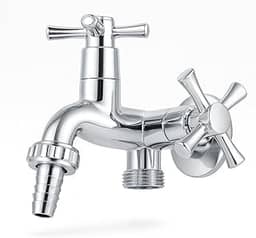 Torneira Dupla Parede para Lavanderia/Tanque – 2 Saídas (Máquina + Tanque) – com Bico Metálico – Abertura 1/4 de Volta – Rosca 1/2' x 3/4' – Alta Vazão
