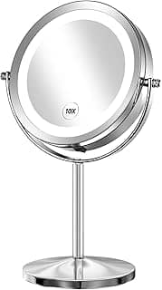 Espelho De Aumento Dupla Face Com Iluminação Mor, Espelho de Maquiagem de 20 CM com Luzes, Espelho de Ampliação de 1x/10x, Rotação de 360° Espelho de Mesa, Espelho de Aumento, Espelho de Maquiagem