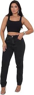 Calça Jeans Feminina Mom Cintura Alta Tecido Grosso Premium Lisa Trabalho Premium